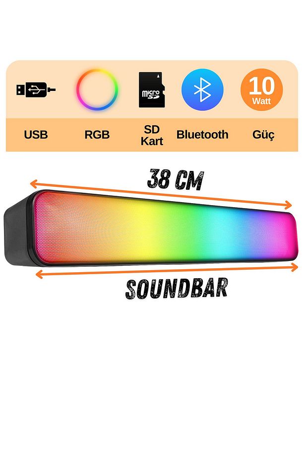 Md-sbt25 Siyah Rgb Oyuncu Speaker Soundbar Sese Duyar 10wmicrosd Taşınır Bluetooth Hoparlör Speaker - 1