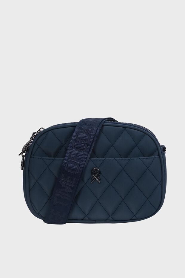 Women's Navy Blue Satin Embroidered Lined 4-Compartment Adjustable Strap Crossbody and Shoulder Bag