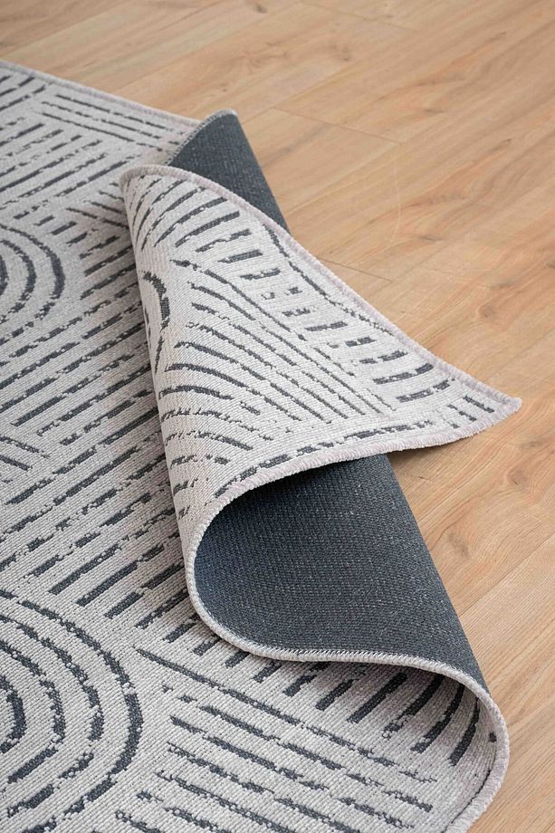 Moreno Viskon Dokuma Halı Kaymaz Taban Yıkanabilir Gri Antrasit Salon Halısı 1350 - 6