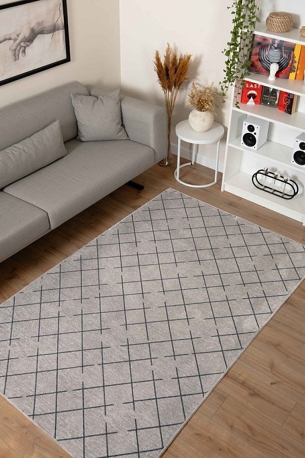 Moreno Viskon Dokuma Halı Kaymaz Taban Yıkanabilir Gri Salon Halısı 1150 - 3