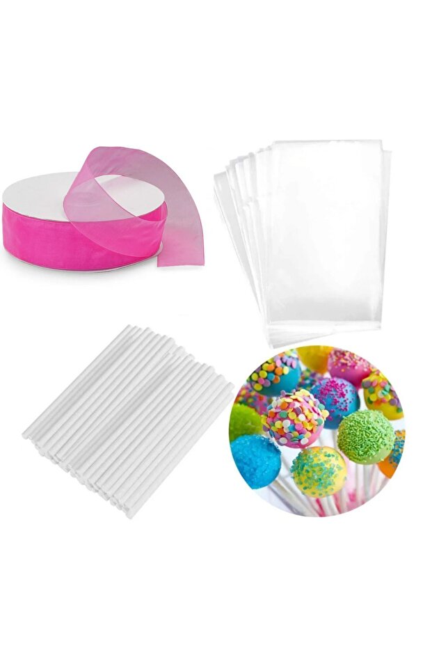 Lollipop Cake Cakepops Making Set 201 Pieces Pop Cake Cake Pops Bag Lollipop Stick Pink Ribbon