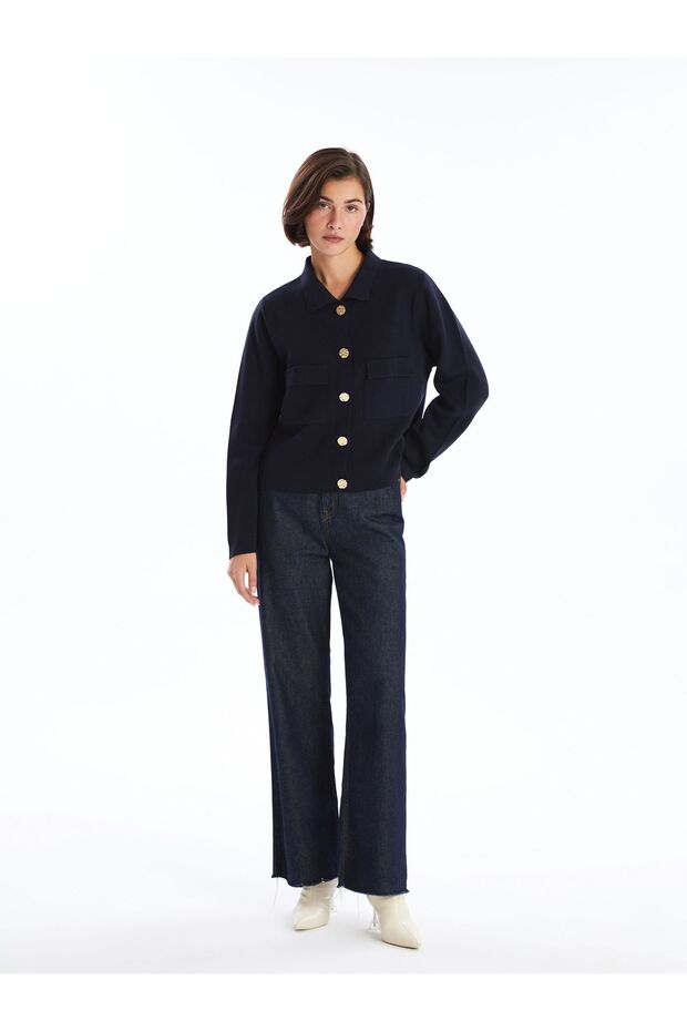 Gömlek Yaka Kadın Triko Hırka - 2