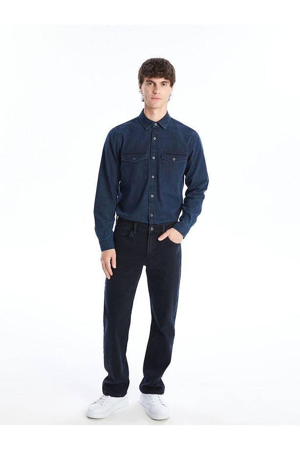 Regular Fit Uzun Kollu Erkek Jean Gömlek - 2