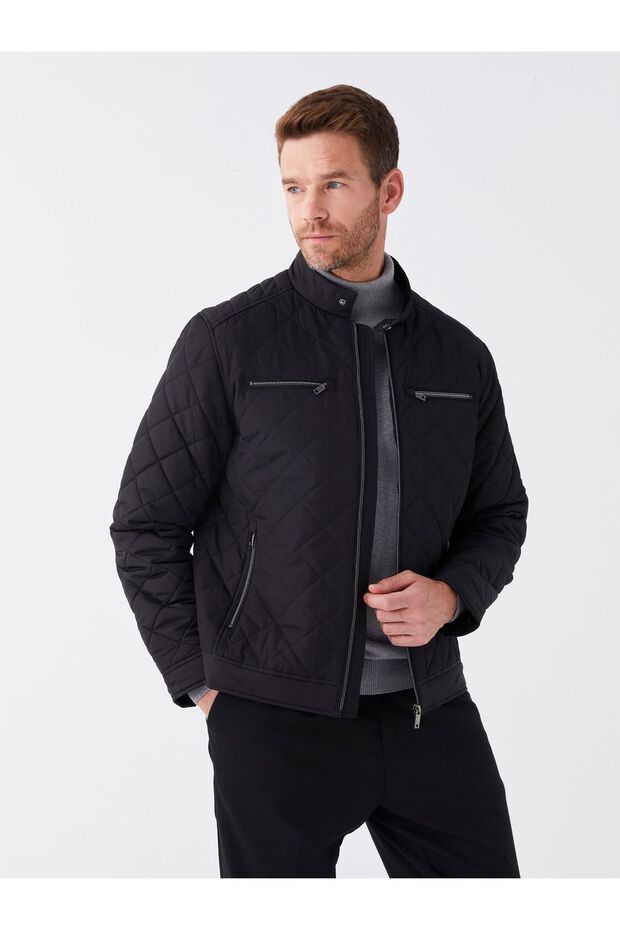 Kurtka puchowa męska - standardowy krój, kołnierz stójka - 1