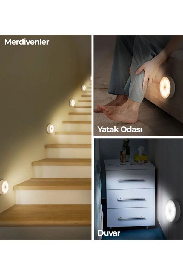 Kablosuz şarj edilebilir tezgah altı giyinme dolabı merdiven aydınlatma sensörlü 2'li led lamba - 7