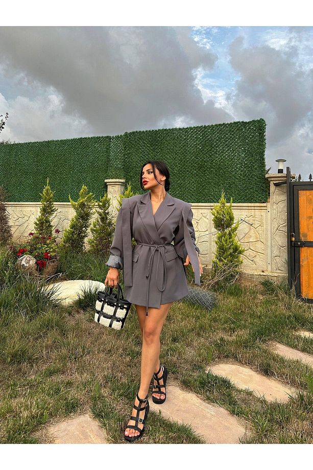 Tasarım Bağlamalı Oversize Blazer Ceket - 4