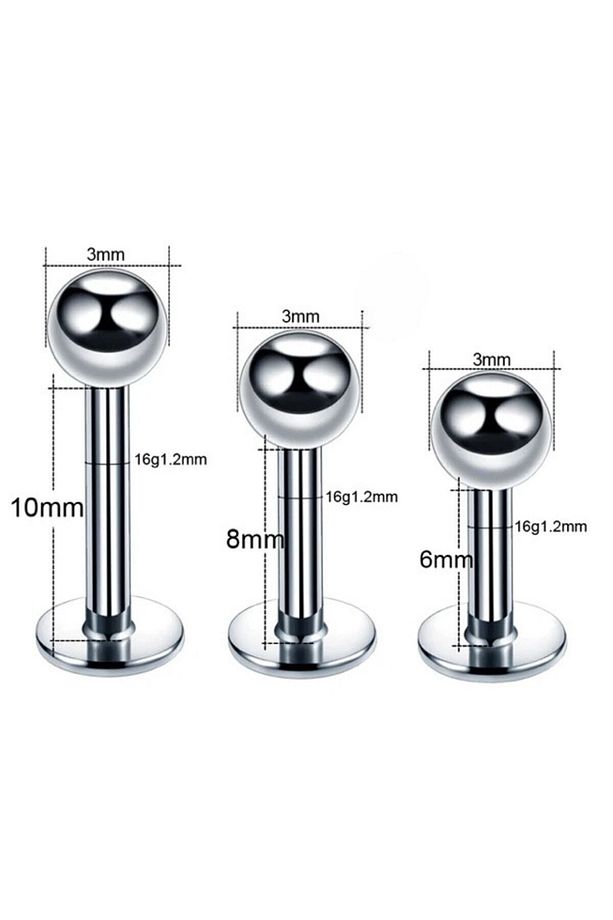 316l Cerrahi Çelik 4'lü Set Tek Top Gümüş Renk Tragus, Helix, Dudak Piercing - 2
