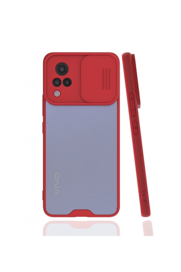 Vivo V21 Compatible Case Platinum Lens Protection Sliding Silicone - Red
