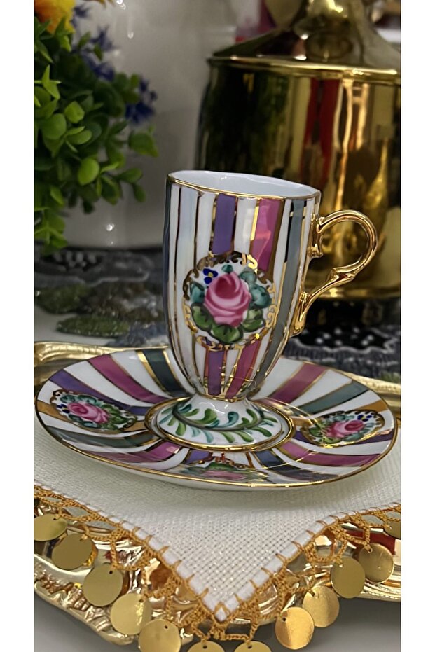 طقم فناجين قهوة مرسومة يدويًا من ESTERHOMEDECOR لـ 6 أشخاص