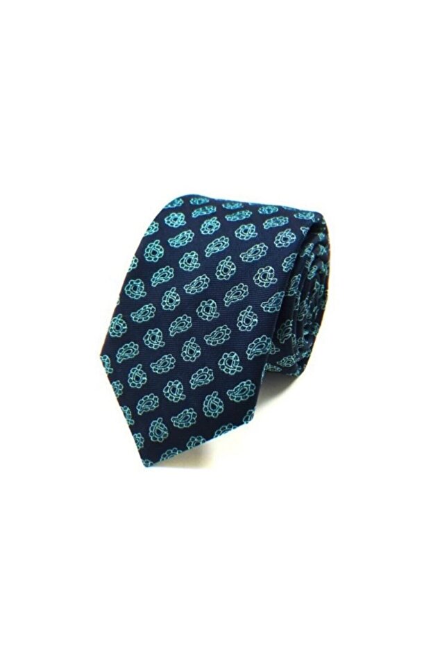 Navy Blue Turquoise Classic Pattern Necktie