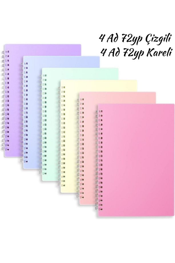 8 ADET 72 Yaprak Okul Defteri PP Kapak Spiralli Defter A4  4 ÇİZGİLİ + 4 KARELİ - 1