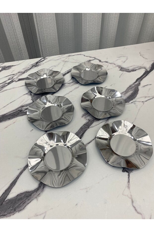Luxury 6-Piece Silver Wave Model Stainless Metal Tea Plate