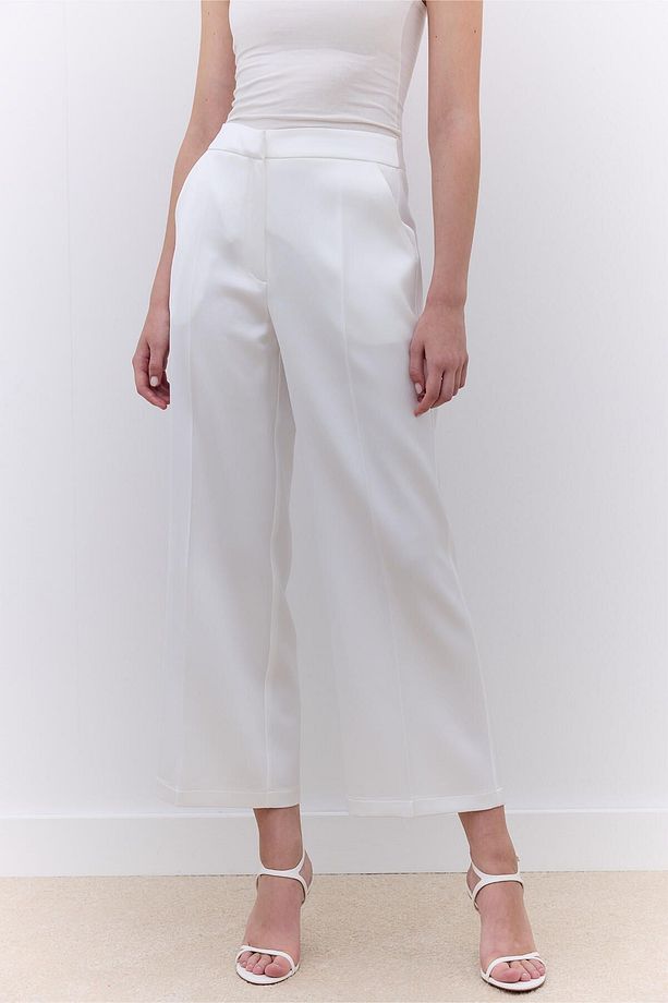 SATEN DÜZ PAÇA PANTOLON EKRU - 4