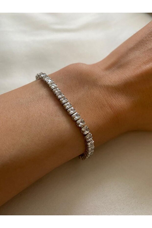 Square Zircon Stone Silver Bracelet