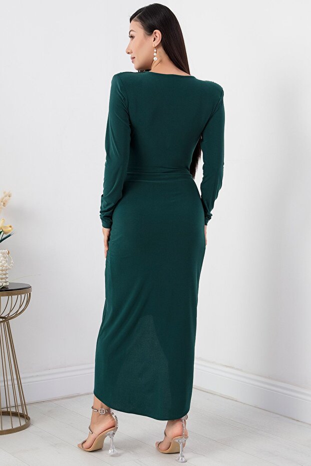 V Yaka Uzun Kol Sandy Elbise NY4411 - 7