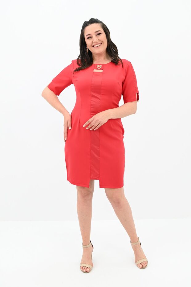 Women's Large Size Short Sleeve Collar Detailed Dress 5213-24