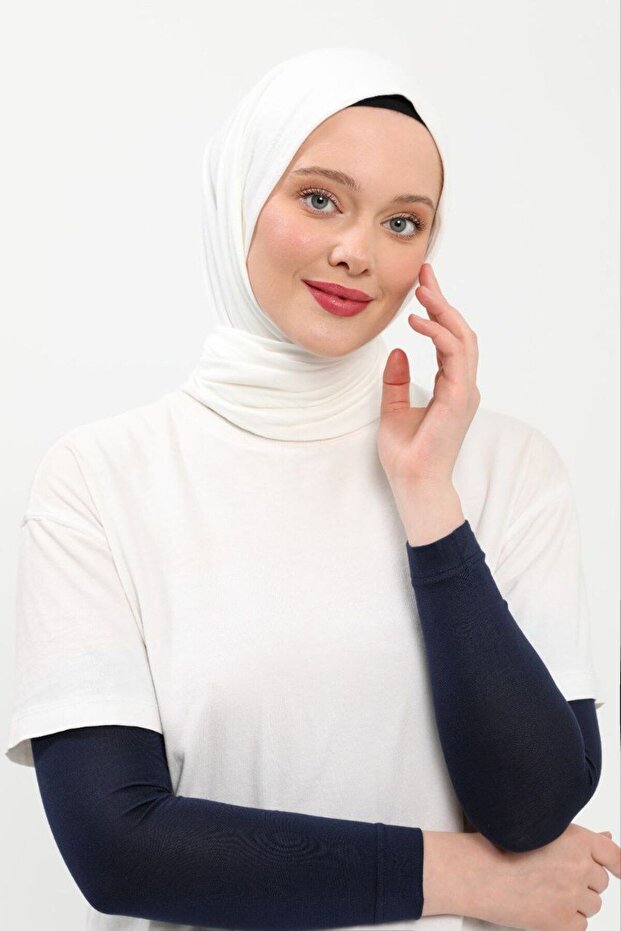 غطاء ذراع للصلاة من القطن الممشط، مصنوع من الليكرا، بدون خياطة، عملي، باللون الأزرق الداكن