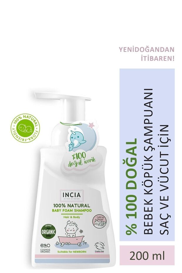 %100 Doğal Organik Sertifikalı Bebek Köpük Şampuanı Saç Vücut Lavanta Konak Önleyici Yenidoğan 200ml - 1