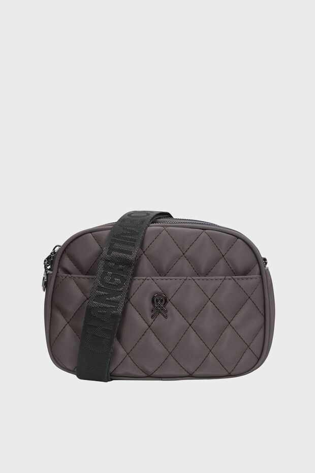Women's Dark Gray Satin Embroidered Lined 4-Compartment Adjustable Strap Crossbody and Shoulder Bag