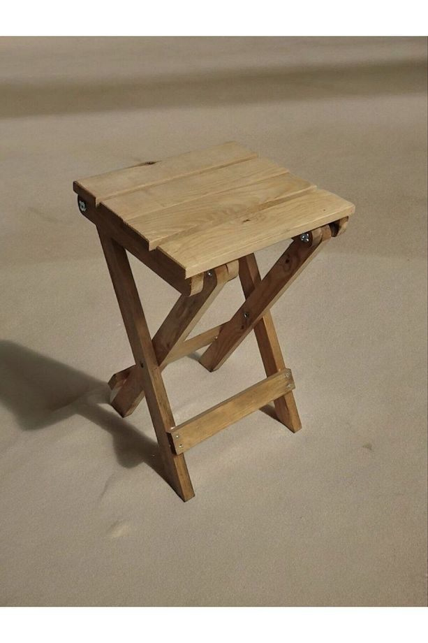 Doğal Ahşap Tabure Katlanır Kamp Taburesi Bahçe -Balkon Taburesi Piknik Taburesi- 2808 - 3