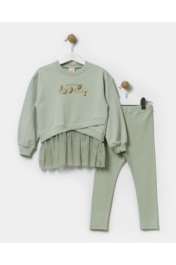 Girl's Tulle Sweatshirt and Leggings Cotton Top and Bottom Set