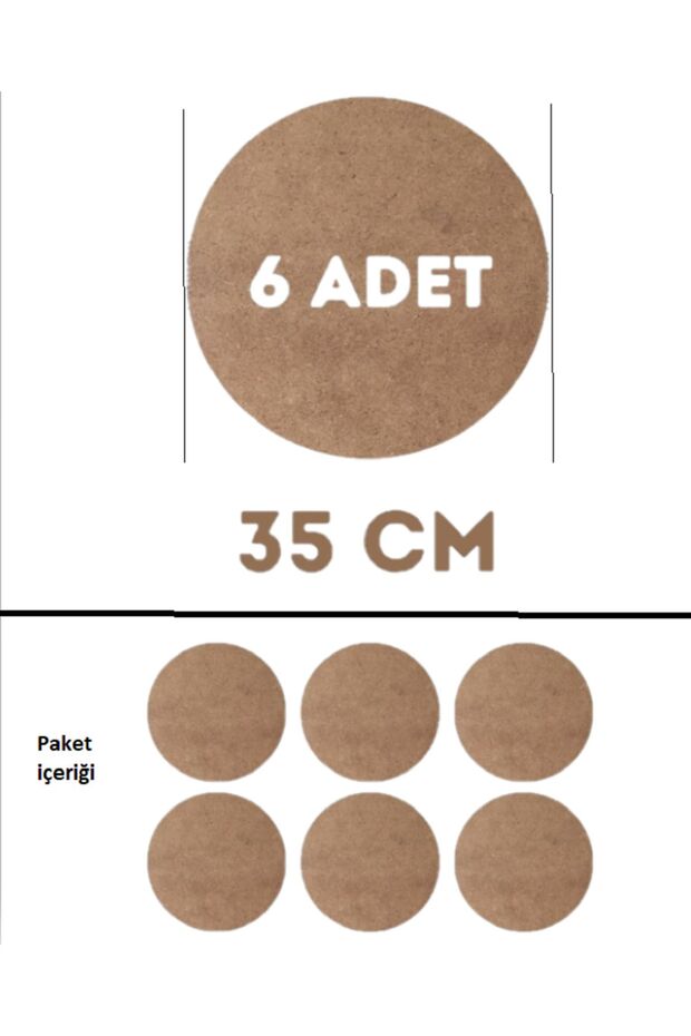 6 Adet 35 cm Çap Ham Mdf 3 Mm + 12ad.8cm Bardak Altı Ahşap Supla Mdf - 1