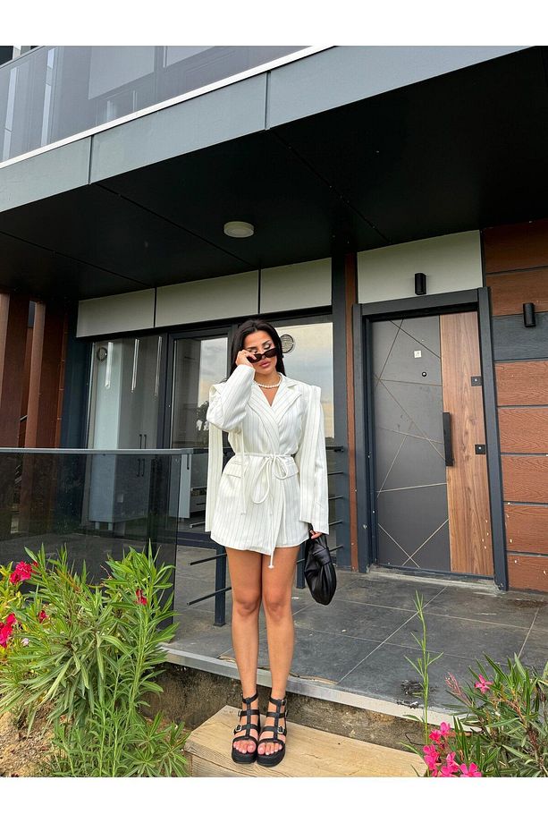 Tasarım Bağlamalı Oversize Blazer Ceket - 5