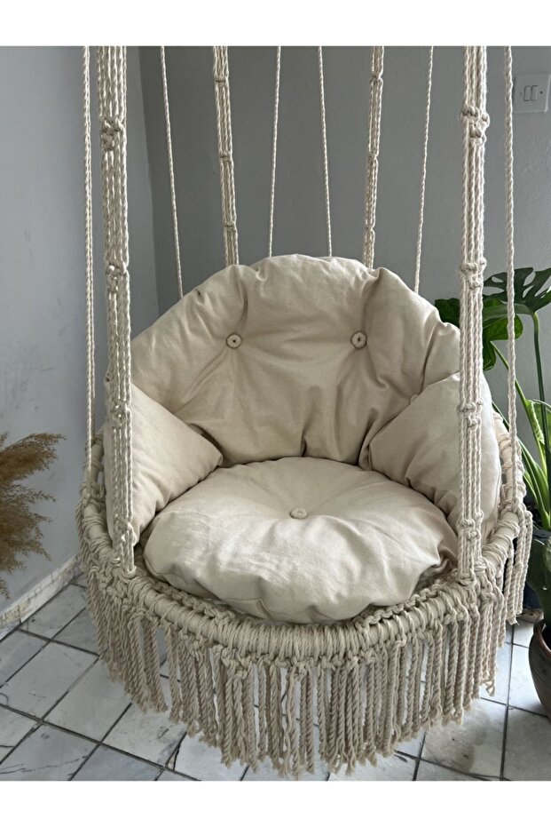 Makrome Minderli Salıncak Ekru - 4