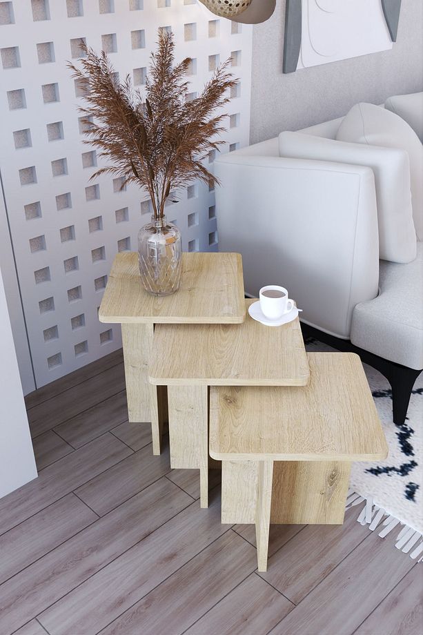 Tİ Def Iskandinav Tarzı Yan Sehpa Seti - Modern Tasarım - 3'lü Zigon - 4