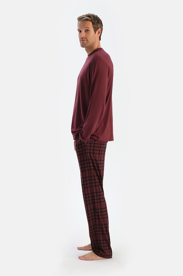 Mürdüm Bisiklet Yaka Uzun Kollu Tişört Pantolon Pijama Takımı - 3