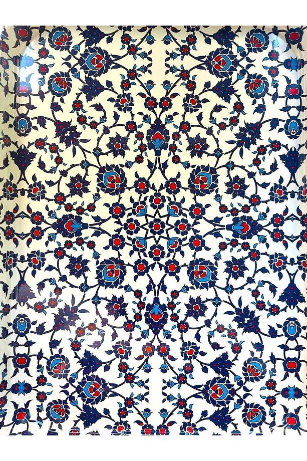 Metal Çay Tepsisi, Kilim Desenli, Şık Sunum Tepsisi 32*22cm - 4