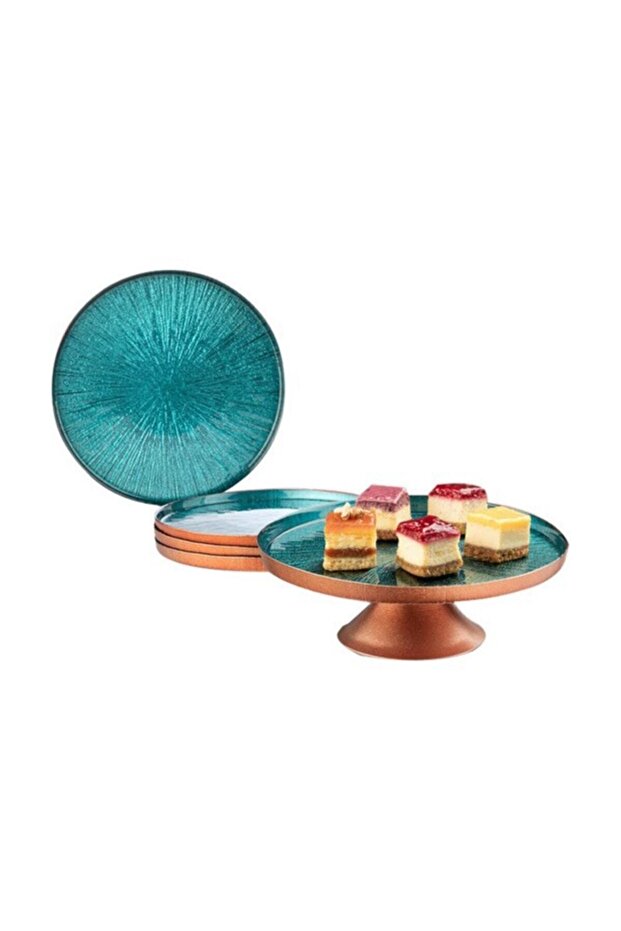 English Home Cake Plate Set& Cake Stand 4 Plates