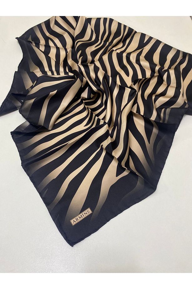 Nostalji Twill ( Tivil ) Ipek Eşarp-zebra Desen-vizon-siyah - 4