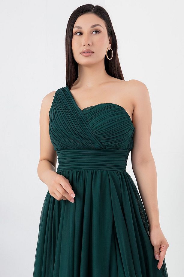 Tek Omuz Tül Abiye Elbise ECR5155 - 3