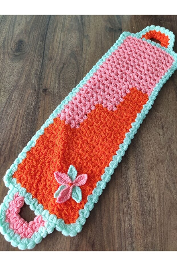 Hand Knitted Long Washcloth Dowry Rectangular Floral Washcloth