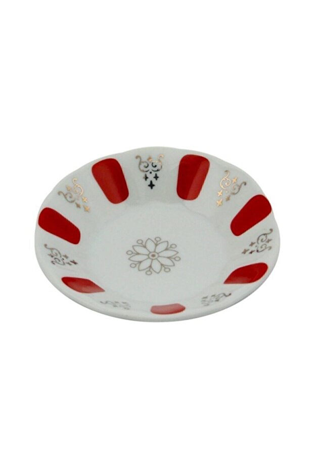 Kahveci Porcelain Red Kahveci Tea Plate 12 Pieces Plates