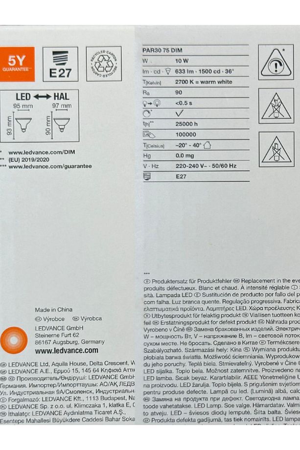 Ledvance 10W (75W) 2700K (Sarı Işık) Par30 E27 Duylu Dim Edilebilir Led Spot (2 Adet) - 4