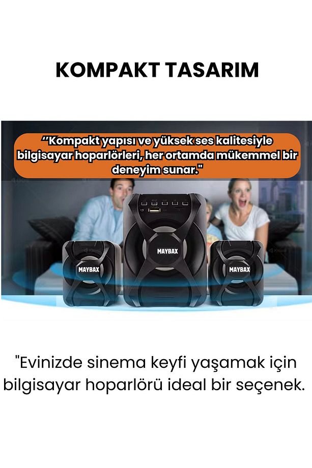 A++ Bass Kablolu Hoparlör USB TF KART BLUETOOTH FM RADYO  2+1 PC Laptop Notebook Uyumlu Speaker - 4