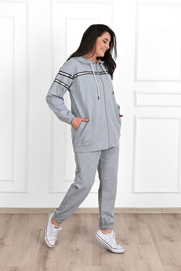 Women's Glitter-Detail Plus Size Tracksuit Set 3671-23