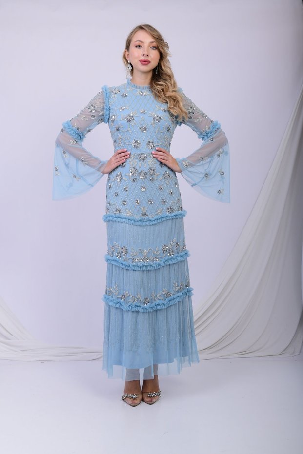 LUNA - Hand Embroidered Dress with Stone and Sequin Detail