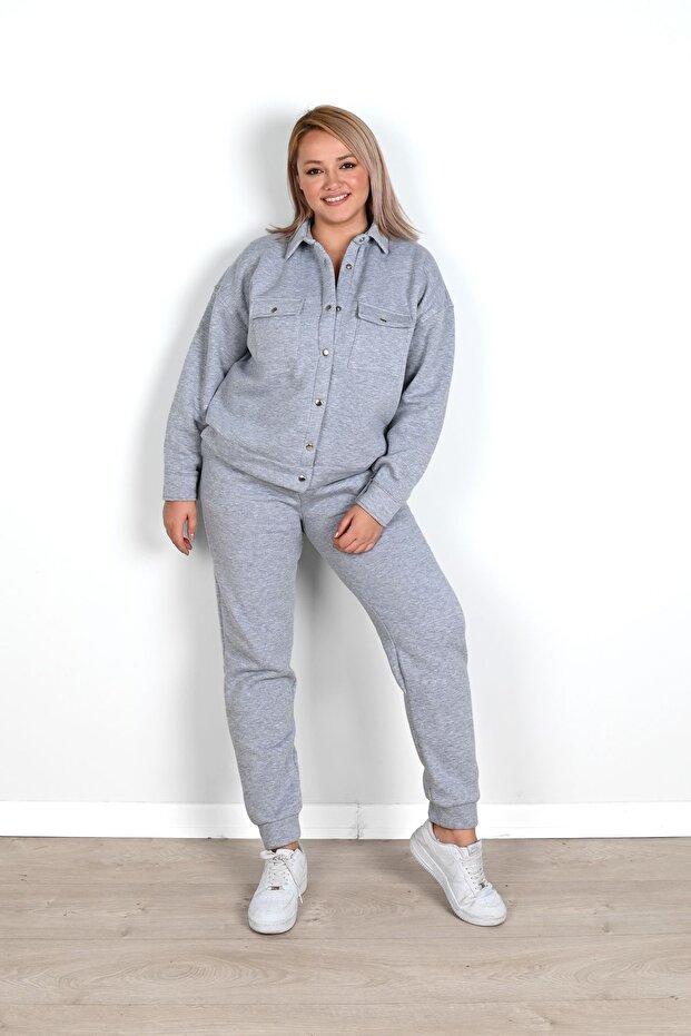 Women's Large Size Polo Collar Tracksuit Set 8045-24