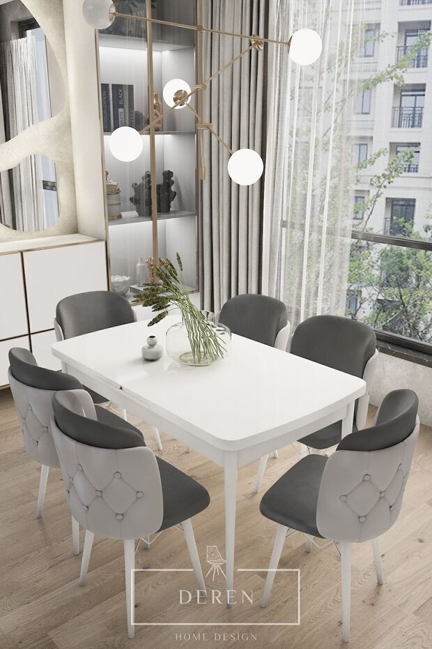 Anka Serisi, 80x132 Açılabilir Mdf Mutfak Ve Yemek Masası Takımı + 6 Adet Sandalye - 1