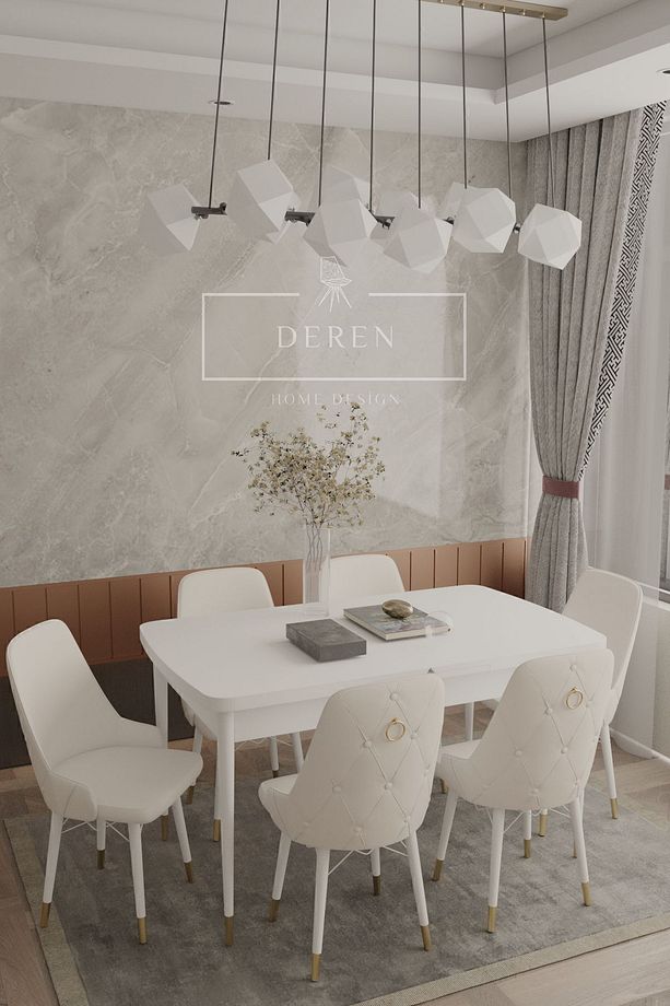 Felix Serisi Babyface kumaş 80x132 Açılabilir MDF masa mutfak salon takımı 6 adet sandalye Krem - 1