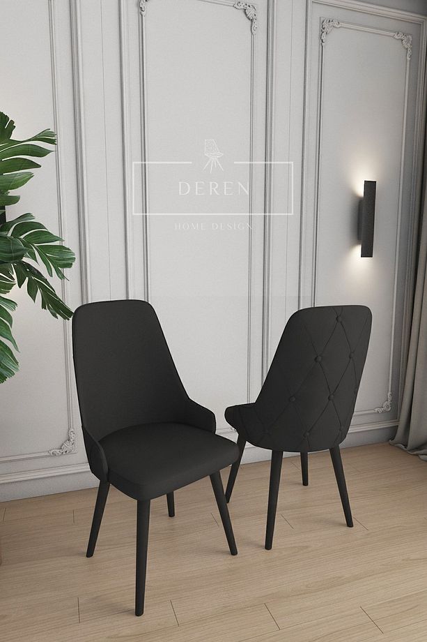 Luna Serisi, 80x132 Açılabilir Mdf Mutfak Ve Yemek Masası Takımı 6 Adet Siyah Sandalye - 3