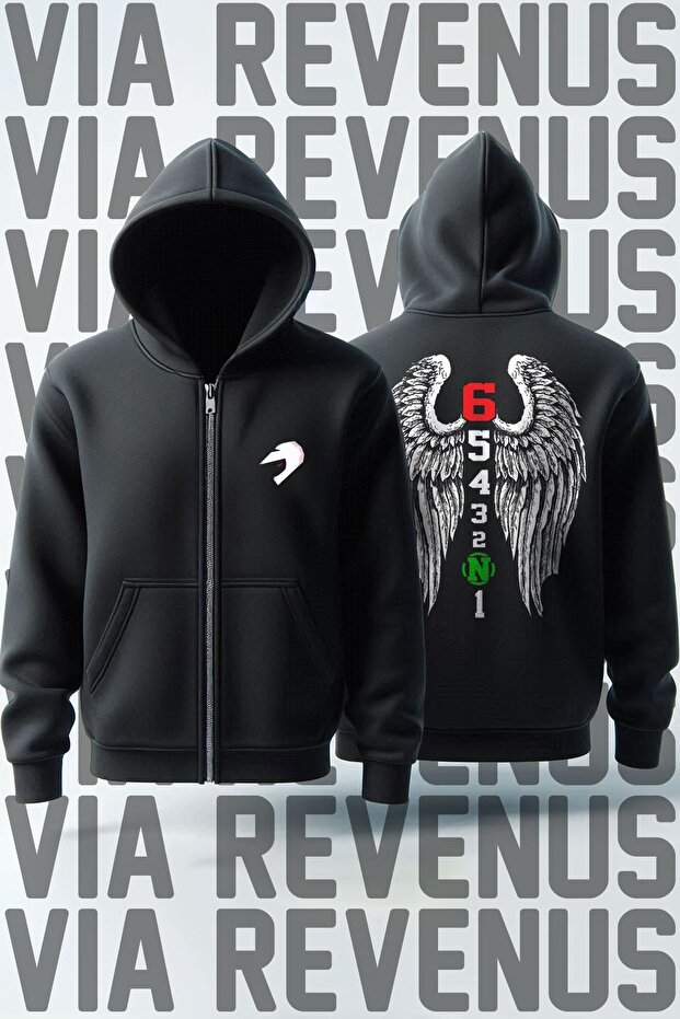 Motorcycle Gear Front and Back Printed Unisex Zipper Hooded Sweatshirt Cardigan