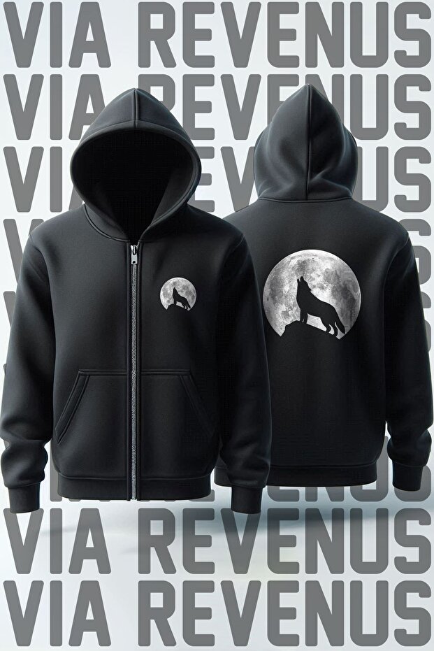 Bozkurt Front and Back Printed Unisex Zippered Hooded Sweatshirt Cardigan