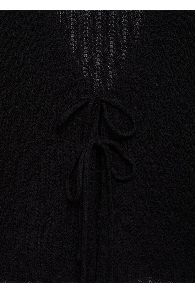 Bağ detaylı triko hırka - 5