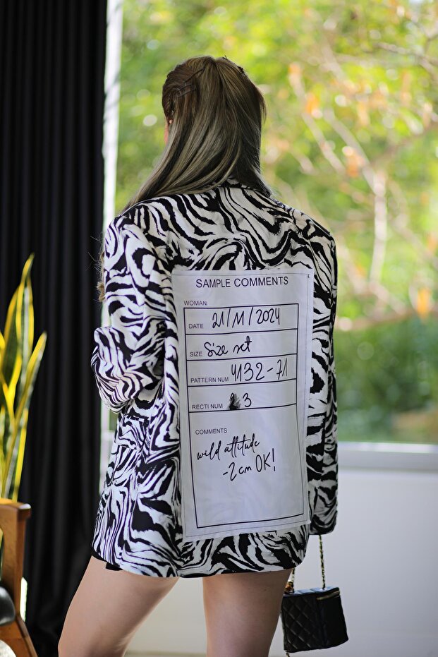 Black Zbr Patterned Blazer Jacket - 3