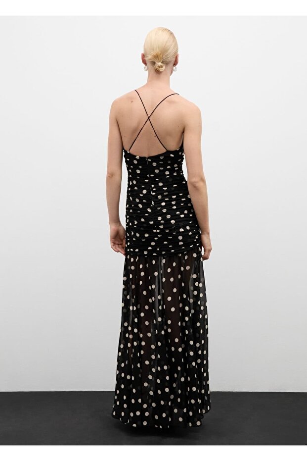 Puantiyeli drapeli elbise - 4