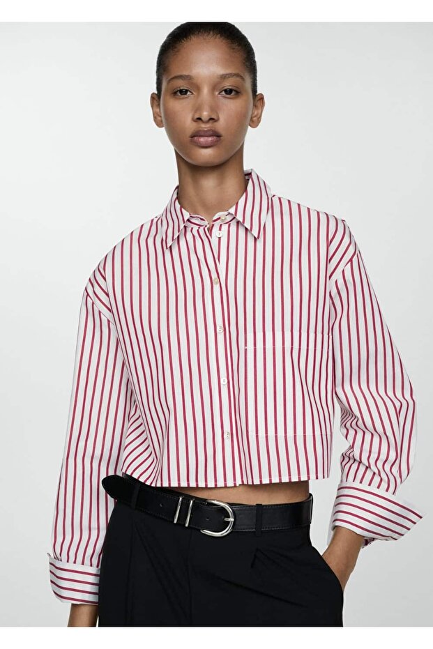 Çizgili crop gömlek - 1